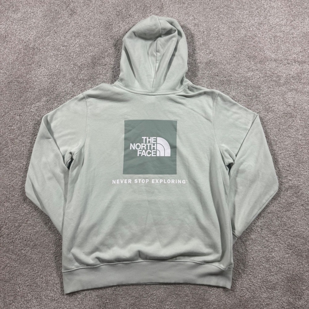 The North Face Mens Box Logo Hoodie Sage Green Never Stop Exploring Large